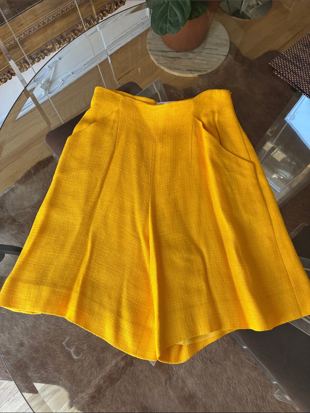 Vtg Christian Dior Vibrant Yellow long tweed shorts size small